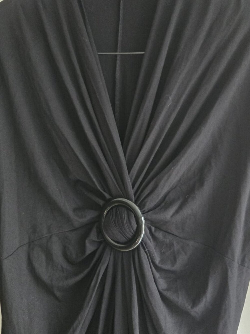 Olsen Europe Black Dress – Draped Front with Ring Detail, Stretch, Elegant, 12 - Picture 4 of 7